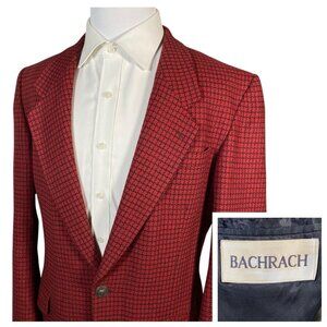 Vintage Bachrach Red Bold Houndstooth Sport Coat Men's 42 Disco Retro Blazer